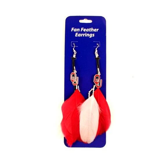 NCAA Oklahoma Sooners Dangle Feather Earrings Licensed Pair Team Fan Red New - Picture 1 of 3